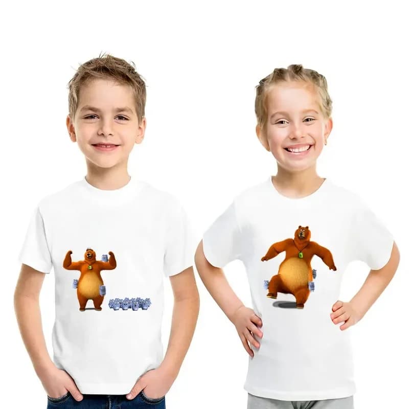 T-shirt imprimé ours et grizzy pour enfants, vêtements d'été pour garçons et filles, Lemmings mignons et drôles, Sunlight, HKP5426