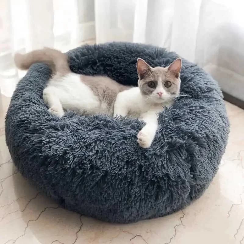 Lit pour animaux de compagnie Super doux, chenil rond pour chien et chat, sac de couchage chaud d'hiver, Long coussin en peluche pour chiot, tapis Portable, fournitures pour chats 46/50/60cm