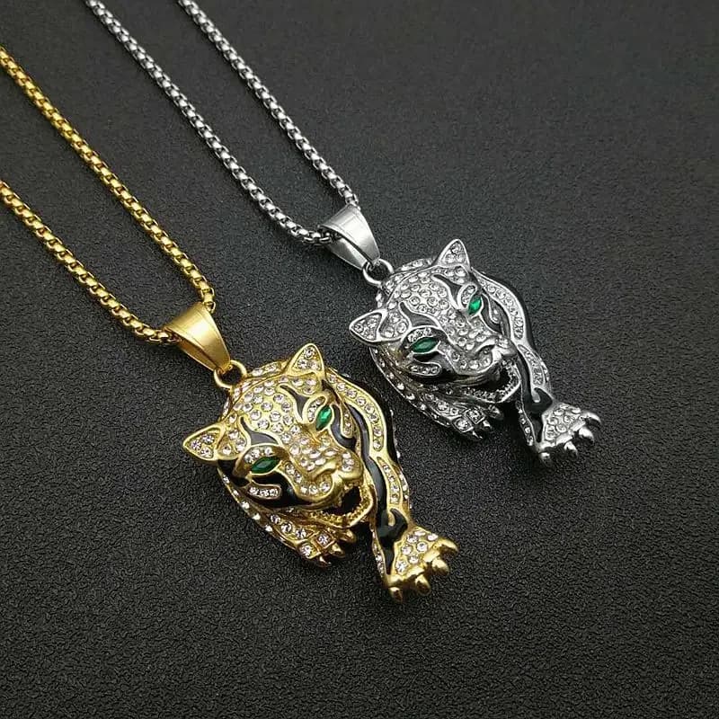 Collier pendentif tigre tendance pour hommes, Hip-Hop, métal cristal incrusté, chaîne de cou, accessoires bohème, bijoux masculins