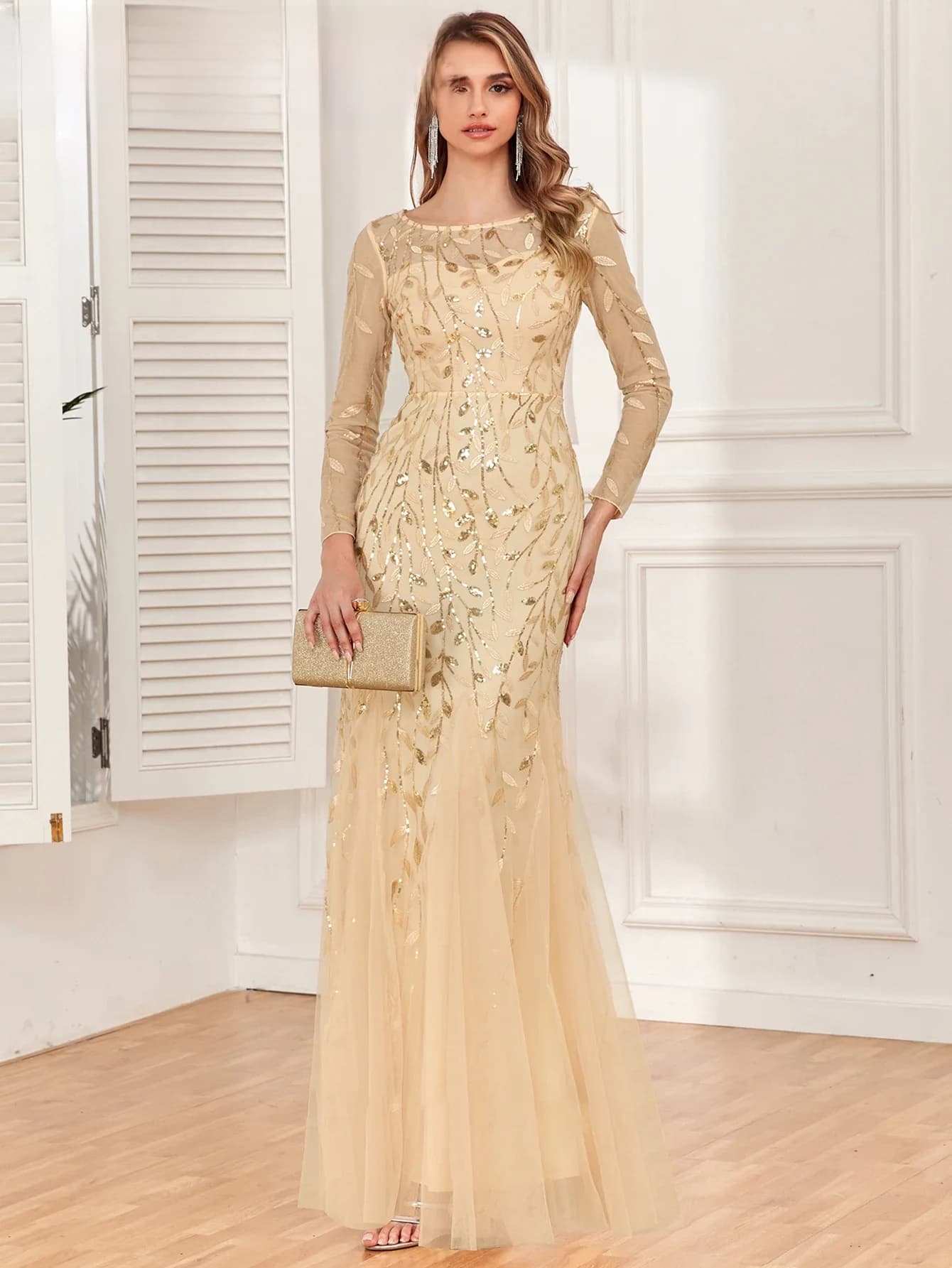 Robe de cocktail maxi vintage sexy à sequins pour femme, robe de demoiselle d'honneur, robe de bal, robe de soirée décontractée à manches longues, robe moulante de club, Vestidos