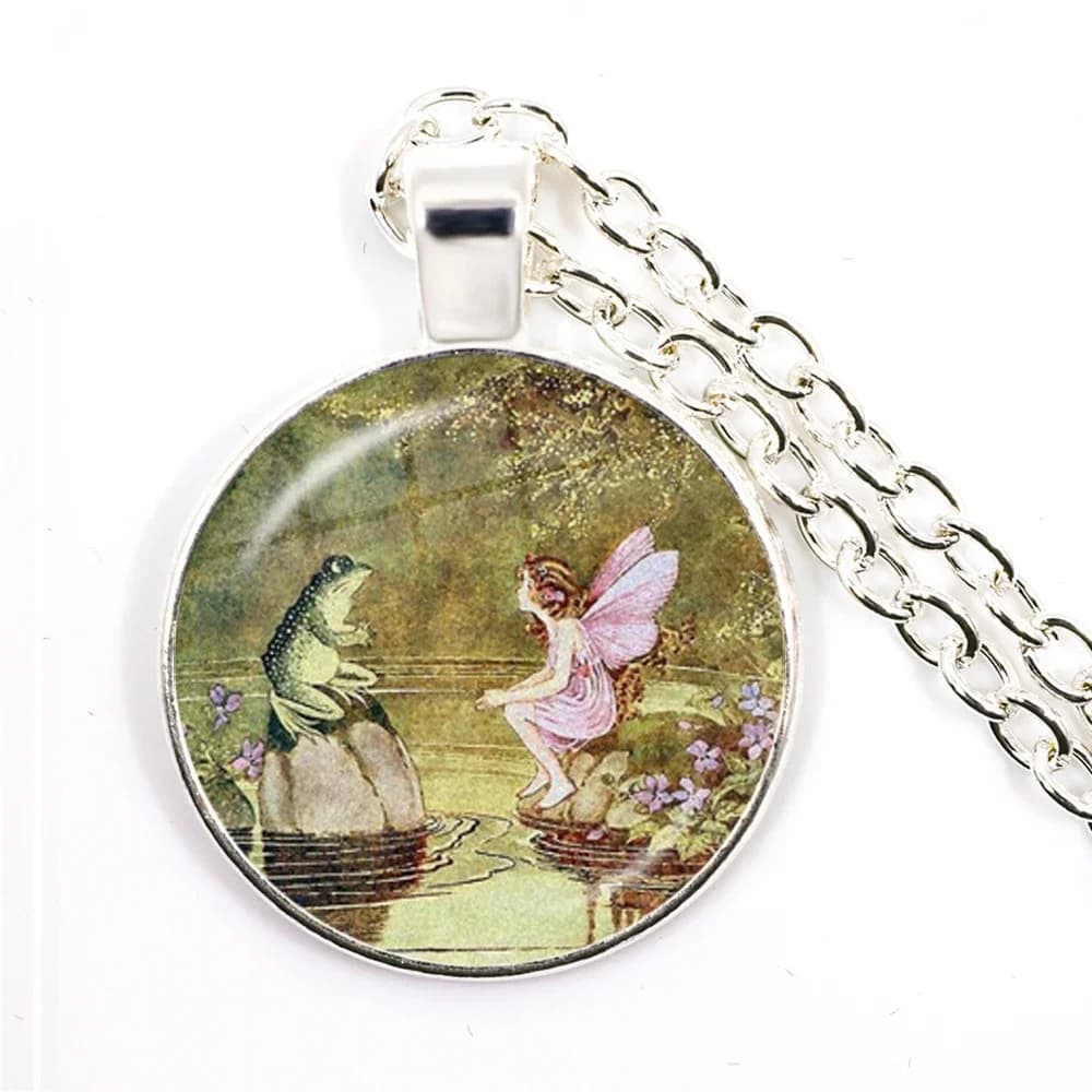 Collier pendentif grenouille fait à la main, classique, contes de fées, bijoux dôme en verre, le roi grenouille, pour enfants, nouvelle collection 2021