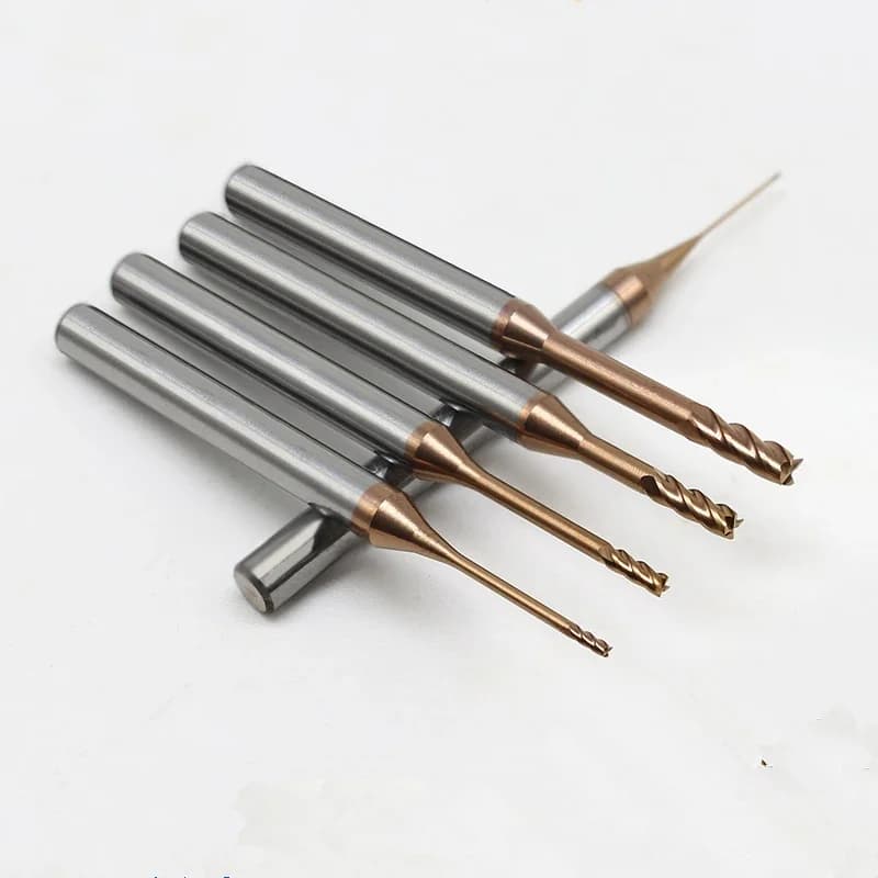 0.6MM 0.7MM 1MM 1.5MM 2MM 3MM 0.8MM 4MM HRC60 2/4 cannelures CNC carbure col Long fraises plates fraises en acier au tungstène fraises