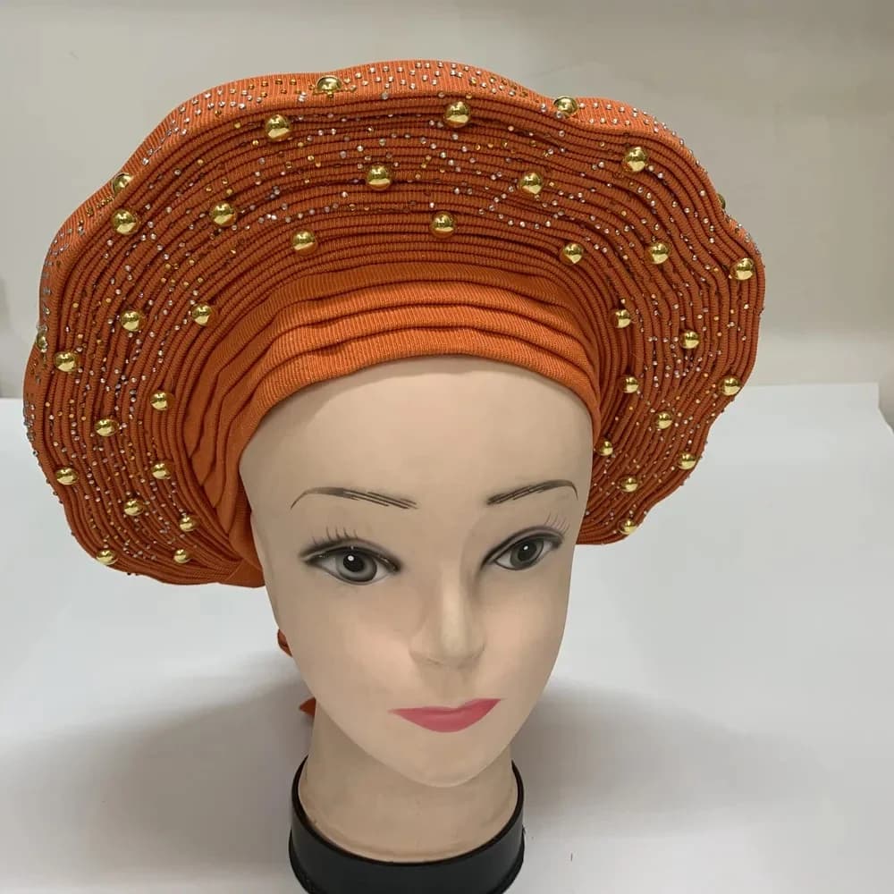 Cravate de Sauna Africain Aso Oke, Vêtements de Sauna Auto Asoebi Gele avec Perles de Fer, Turban de Charbon de Meilleure Qualité, Enveloppes de Sauna, 1 Pièce/Paquet, Nouveau Style