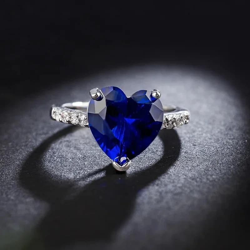 Buyee 925 bague en argent Sterling femme élégant bleu cristal coeur bague pour les femmes mode mariage bijoux fins cercle