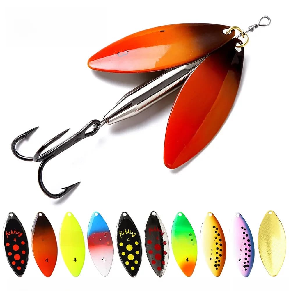 FISH KING 10 couleurs Spinner appât longue coulée Double pièce appât poisson laiton métal leurres avec triple crochet leurre de pêche pour brochet poisson