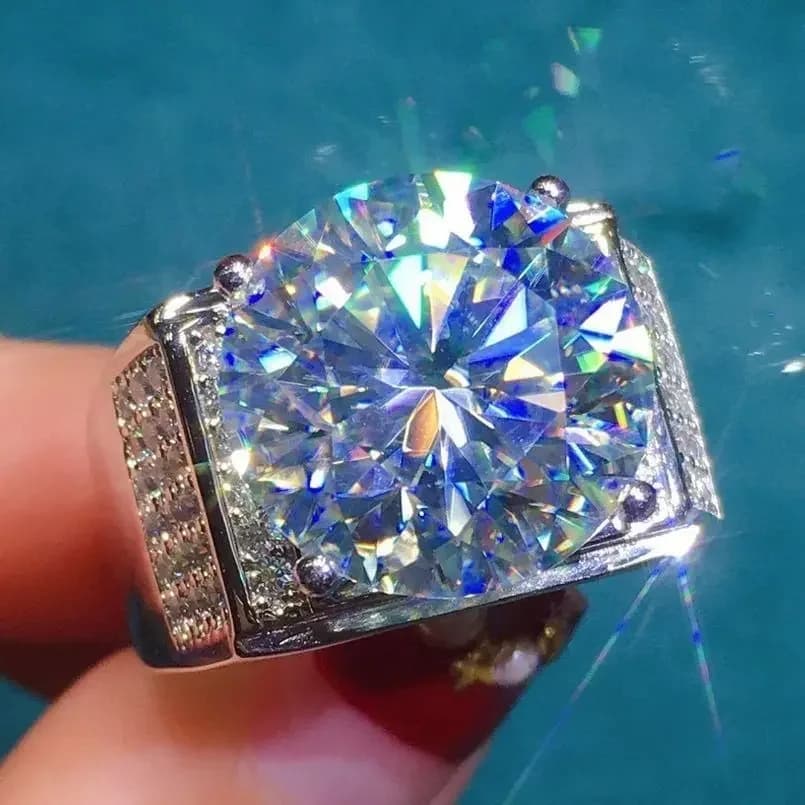 Bague en diamant Moissan pour hommes, nouveau Style, pierre principale unique, ronde de 10 carats, huit cœurs et flèches coupées, accessoire de bijoux à bouche vivante