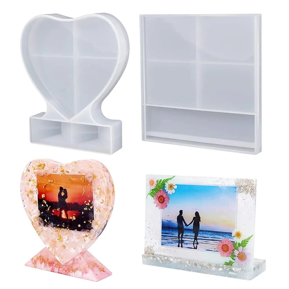 Moules de cadre Photo en résine, grands cadres Photo en Silicone, moulage en forme de cœur, moules époxy UV pour bricolage, décoration de Table de maison