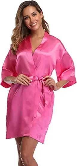 Kimono en Satin uni pour femmes, peignoir simple, rose champagne, argent, Robes de soirée de mariage courtes, S-XXL