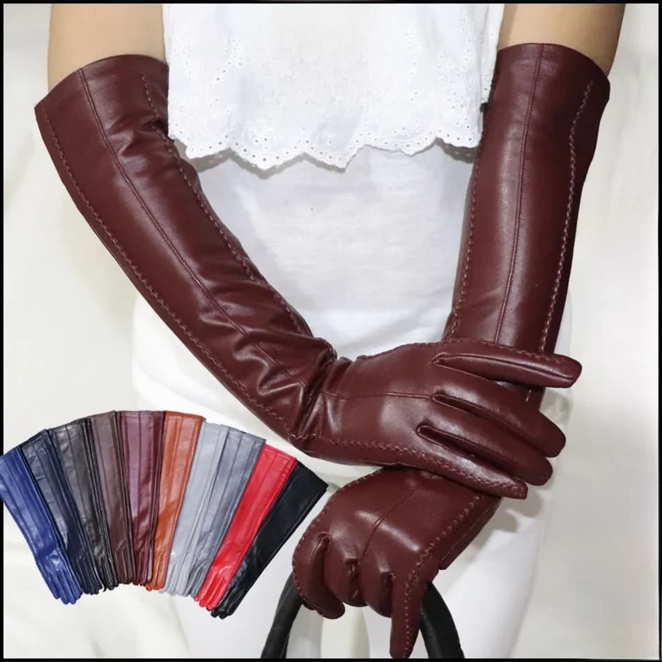 Gants en cuir AOTIANYANG, gants en peau de mouton moyens et longs pour femmes, doublure fine et épaisse en flanelle chaude d'automne et d'hiver, longs gants en cuir naturel de haute qualité, nouveau à