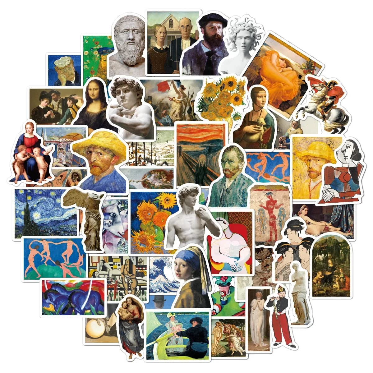 10/30/50 PIÈCES Peinture À L'huile Art Van Gogh Mona Lisa Dessin Animé Graffiti Ordinateur Portable Bagages Main Compte Décoration Autocollants Jouets En Gros