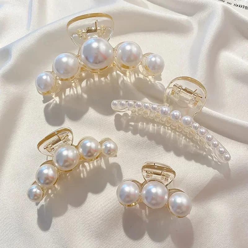 Grande griffe de cheveux en perles pour femmes, Barrettes de maquillage pour dames, accessoires pour cheveux, pince à cheveux en forme de crabe croisé coréen, couvre-chef à la mode pour filles