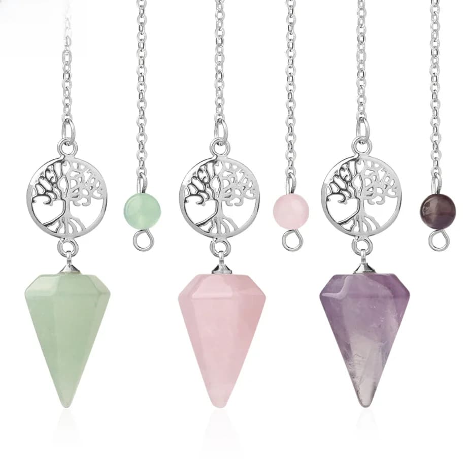 CSJA esoterisme pendule en pierre naturelle pour radiesthésie Reiki, pendentif arbre de vie, amulette esotérique, pendule radiesthésie , pendule Divination divinatoire , pendule divinatoire pierre