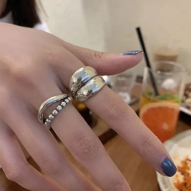 VENTFILLE Bague en argent sterling 925, nouvelle collection, épaisse, simple, motif vague, argent thaïlandais massif, double couche, tendance, pour couple, cadeau femme, livraison directe