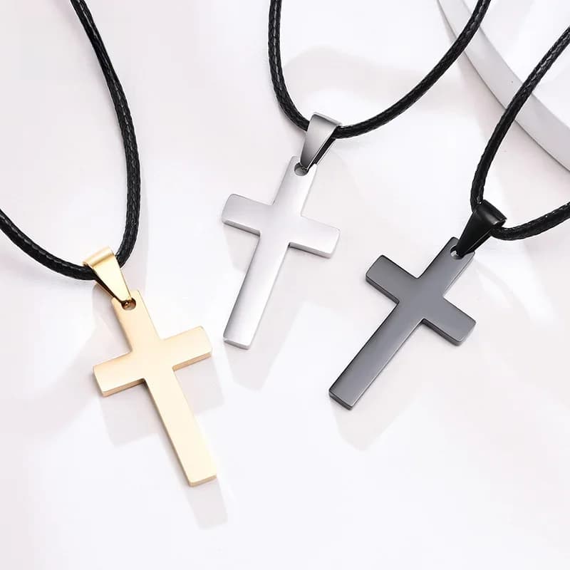 Vnox – colliers simples avec pendentif de prière en croix unie pour hommes, bijoux de collier de foi religieuse en acier inoxydable Anti-allergie