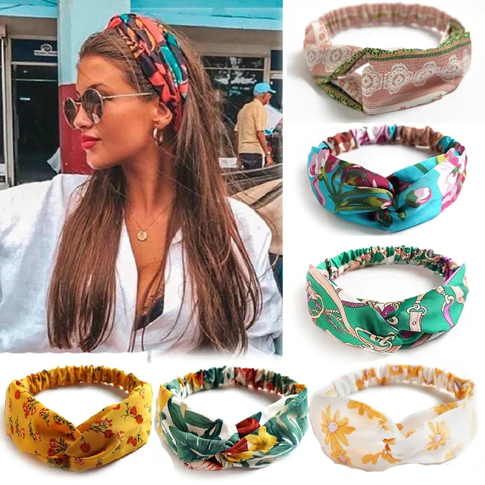 Mode femmes filles été bohème bandes de cheveux imprimer bandeaux Vintage croix Turban pansement Bandanas bandeaux cheveux accessoires