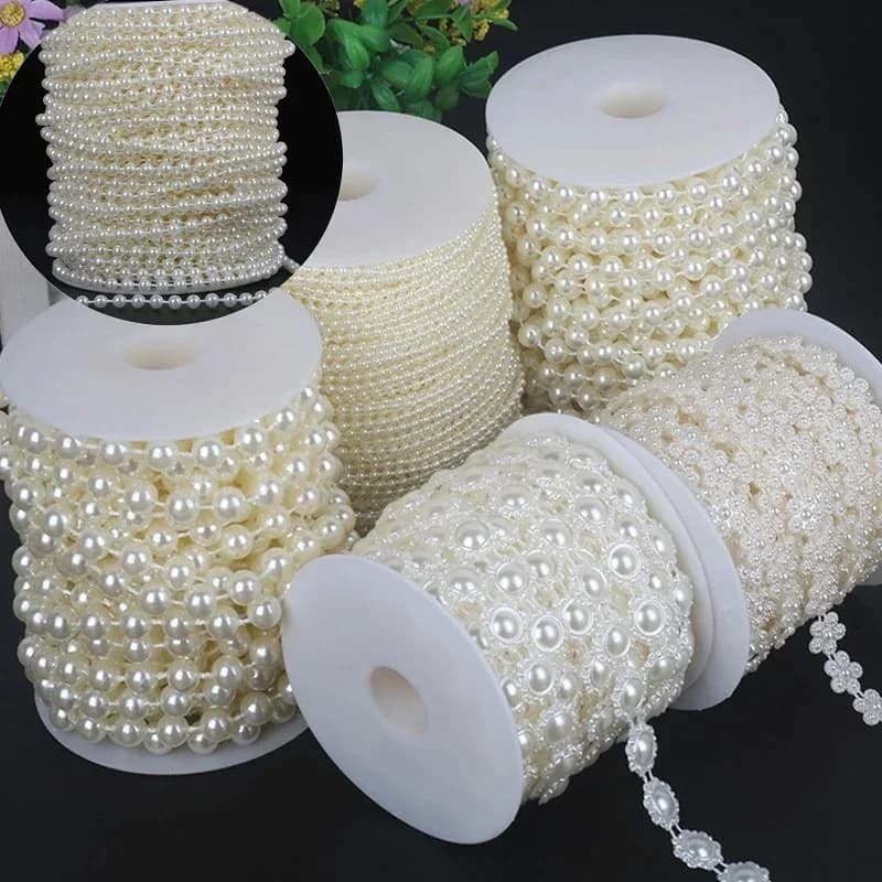 Fil de pêche avec perles artificielles, perles de fleurs, guirxiété de fleurs, perles de ficelle beiges bricolage, accessoires de décoration de fête de mariage, 2-5 mètres