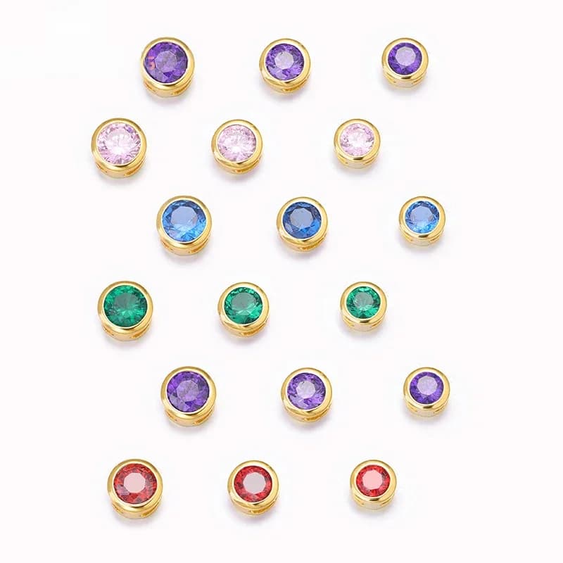 (4370) 4 pièces de breloques pour bracelets plaquées or 24 carats de 5,3 mm, 5,7 mm et 6,3 mm avec entretoises en zircon, accessoires de bijoux de haute qualité