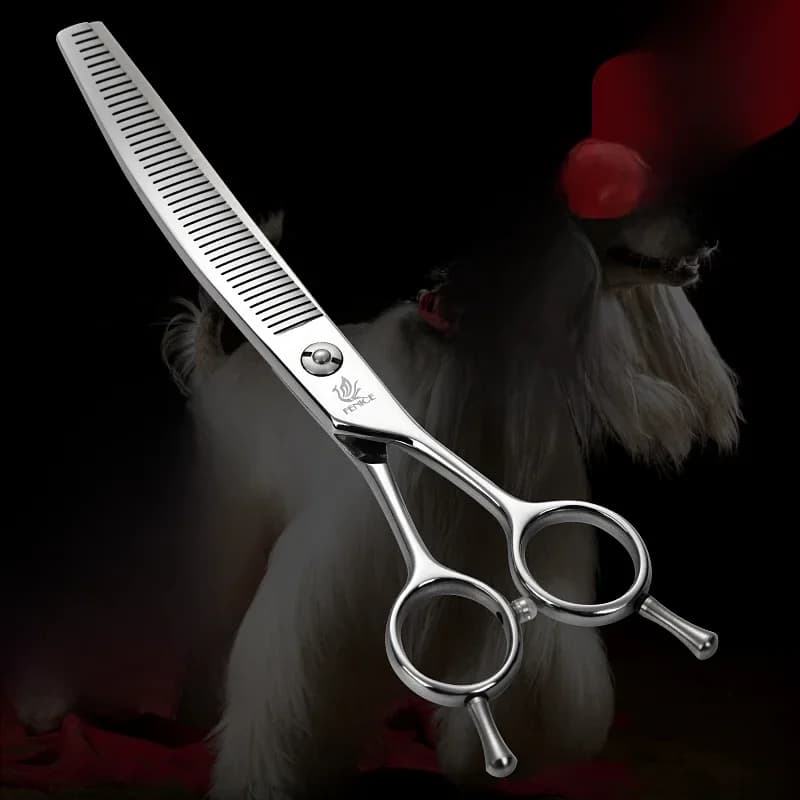 Ciseaux de toilettage pour animaux de compagnie Fenice JP440C 6,5/7/7,5 pouces, ciseaux à effiler incurvés pour chiens, ciseaux pour chiens à poils longs, taux d'effilage sans trace 50-55%