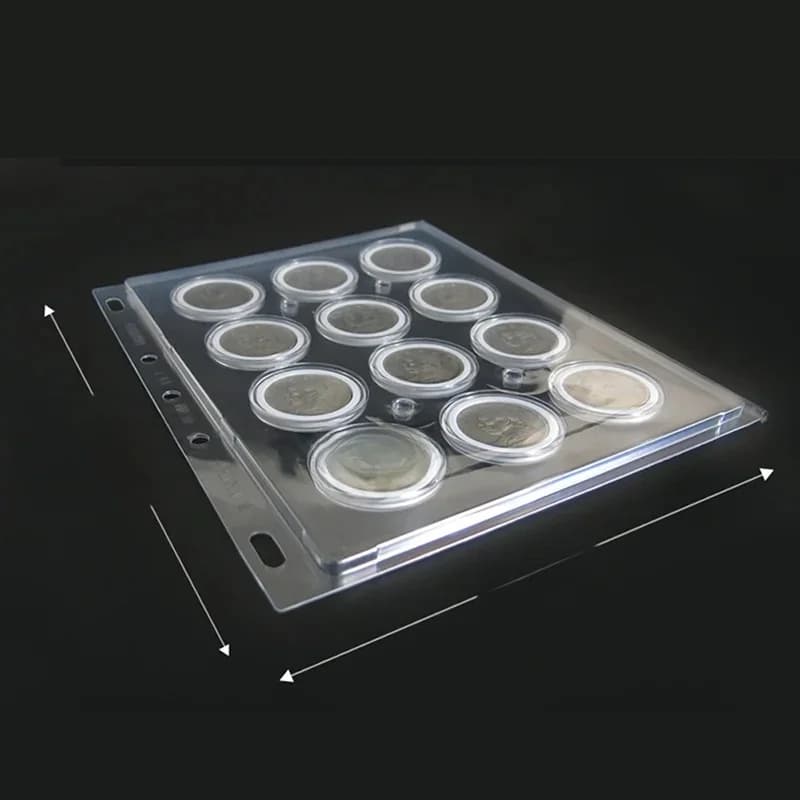 Pages de rangement pour pièces de monnaie encapsulées (PET) – Lot de 2 pour 20 grandes capsules – Support de pièces à anneau réglable