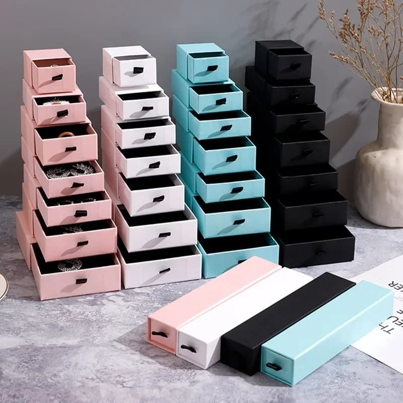 Boîte d'emballage de bijoux en carton, 10 pièces, pour bague, collier, Bracelet, pendentif, rouge, noir, café, paquet de bijoux, mallette de rangement