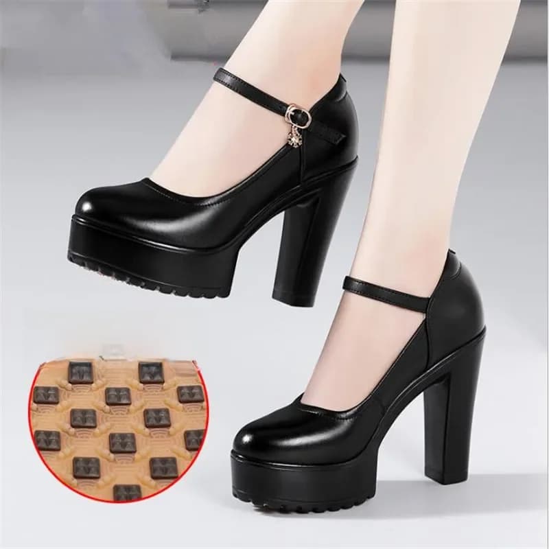 Chaussures à Talons Hauts en Cuir de Vache pour Femmes, Escarpins à Essence, Plateforme Mary, Travail de Bureau, Mariage, 32-43