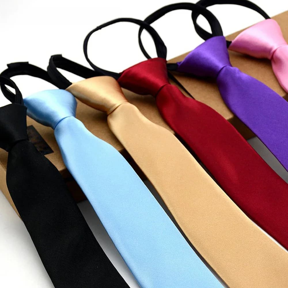 Cravate à fermeture éclair de couleur unie en Satin de Polyester pour hommes et femmes, cadeau de mariage, cravate populaire, robe de soirée, accessoires pour hommes