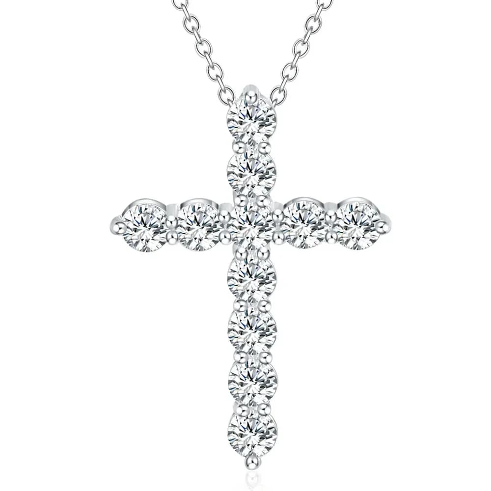 Collier en argent Sterling 925 pour femmes, 18 pouces, cristal brillant, pendentif croix élégant, haute qualité, bijoux à la mode, cadeau de noël