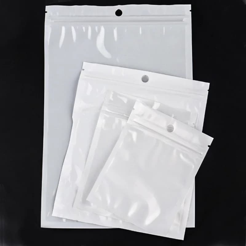 Sacs en plastique blanc transparent à fermeture éclair auto-scellante, paquet d'emballage de bijoux, paquet de rangement, sac en Poly avec trou de suspension, 20 à 50 pièces/lot