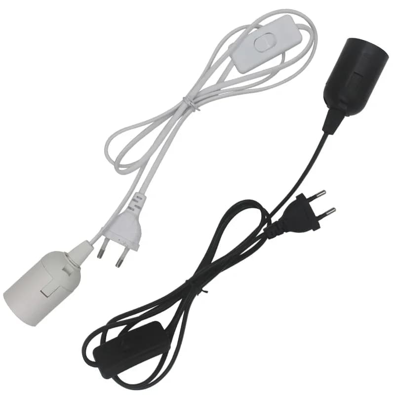 Câble d'alimentation Hcnew E27 de 1,8 m avec interrupteur et prise EU pour ampoule LED suspendue, support de suspension pour lampe suspendue