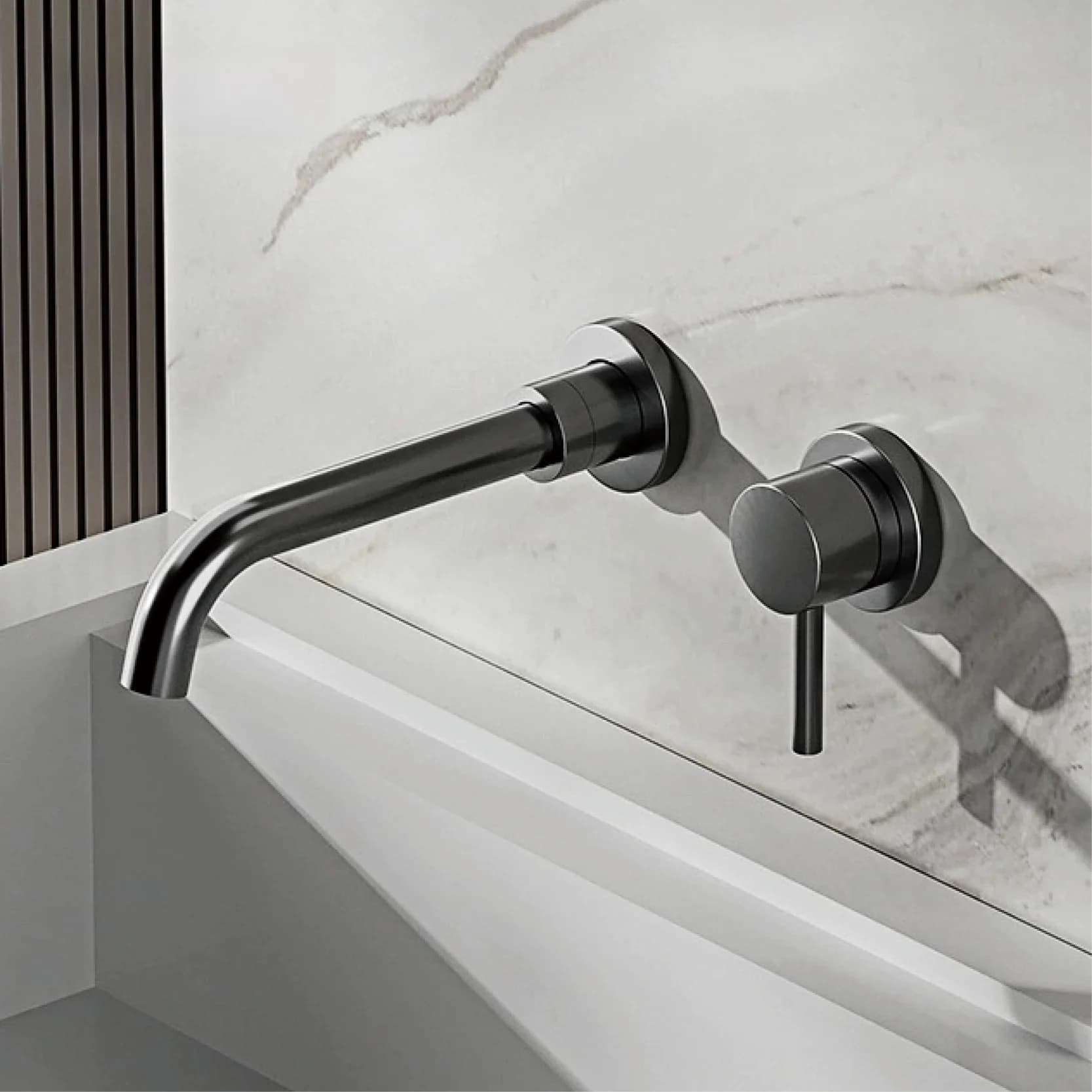 Robinet de lavabo mural moderne en laiton noir avec design encastré, 2 trous, monocommande, eau froide et chaude, double commande