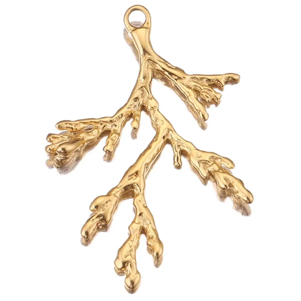 Lot de 5 pièces en acier inoxydable plaqué or, connecteur de branche d'arbre, boucles d'oreilles, breloques, pendentif, bricolage, fabrication de bijoux en gros