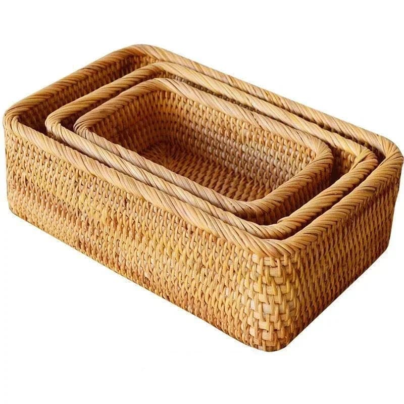 Panier de rangement rectangulaire en rotin et osier, vaisselle, pique-nique, fruits, collation, pain, cosmétique, boîte de rangement de bureau