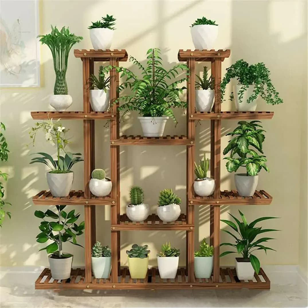 UNHO-Support à plantes à plusieurs niveaux, 46 pouces, recommandé, support à fleurs en bois T1, 16 présentoirs en pot, étagères de rangement, intérieur et extérieur pour .cGard