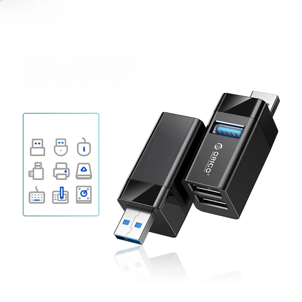 ORICO – Mini Hub séparateur USB 3.0 3 en 1, haute vitesse, 3 ports USB étendus, pour ordinateur de bureau, PC portable, lecteur gratuit