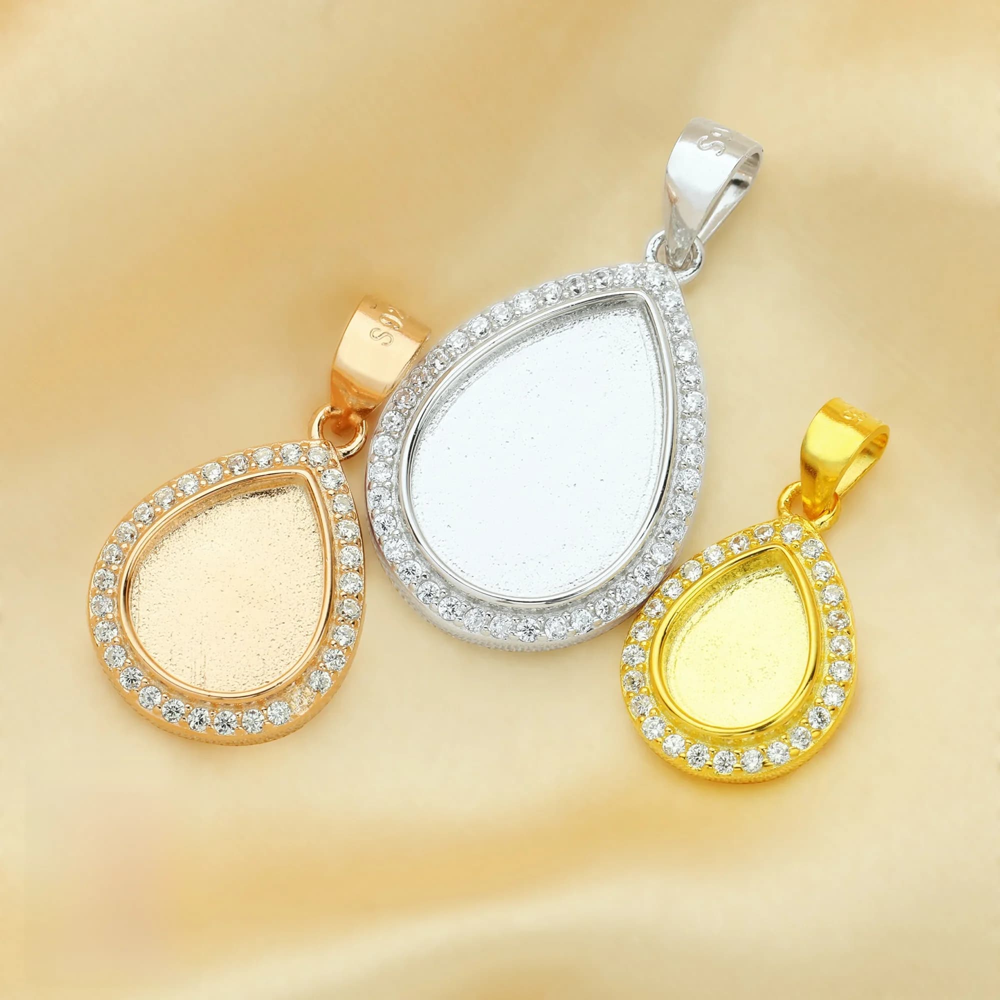 1 pièce Monture de pendentif poire pour cabochon lait maternel en argent sterling 925 massif, fournitures DIY 1431069