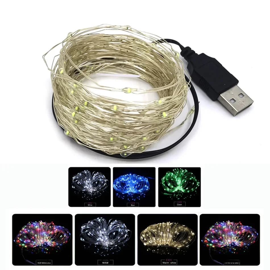 2/5/10M USB LED chaîne lumières cuivre argent fil guirlande lumière étanche fée lumières pour noël décoration de fête de mariage