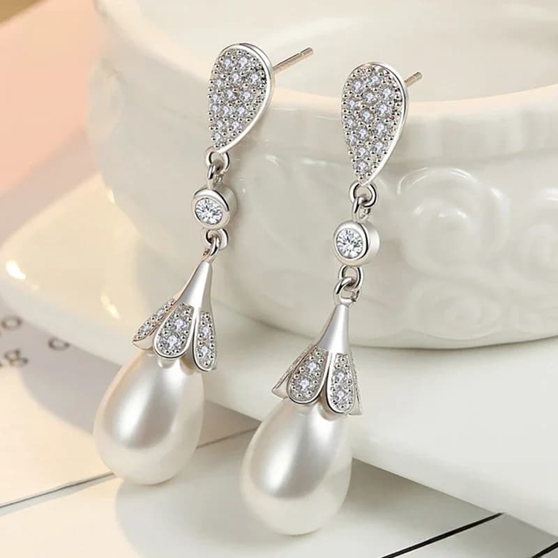 ZDADAN 925 en argent Sterling perle Zircon longues boucles d'oreilles pour les femmes mode bijoux de mariage cadeau de fête