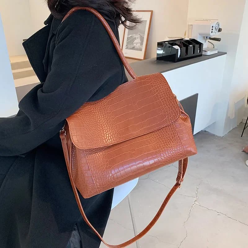 Sac à main femme grande capacité en cuir PU, motif alligator, sacs à bandoulière et sacs travers pour femmes, sacs fourre-tout décontractés, collection 2026 tendance