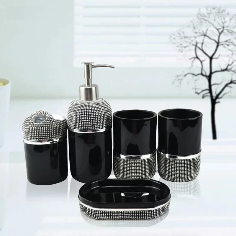 Ensemble d'accessoires en résine d'impression simple, distributeur, tasse interdite, porte-brosse à dents, plat avec escalade, 6 pièces