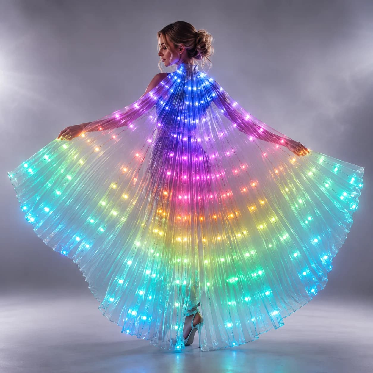 Ailes de danse du ventre à LED pour femmes, télécommande, ailes légères, papillon, Club de fête, vêtements Flash Halloween, bâtons flexibles