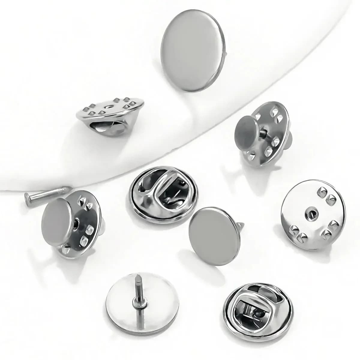 Base de fermoir de broche en acier inoxydable, 20 pièces, broche ronde, punaises de cravate vierges avec dos d'embrayage pour bricolage, fournitures de fabrication de bijoux, pièces