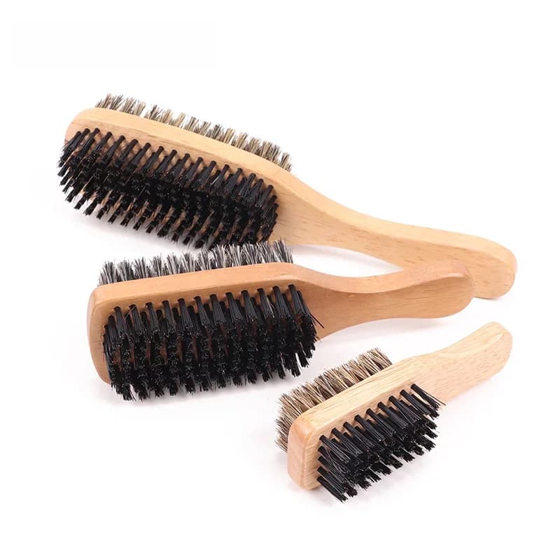 Salon et usage domestique hommes brosse à barbe en bois Double face 100% poils de sanglier vague brosse à cheveux pour hommes cheveux et barbe outils de coiffure