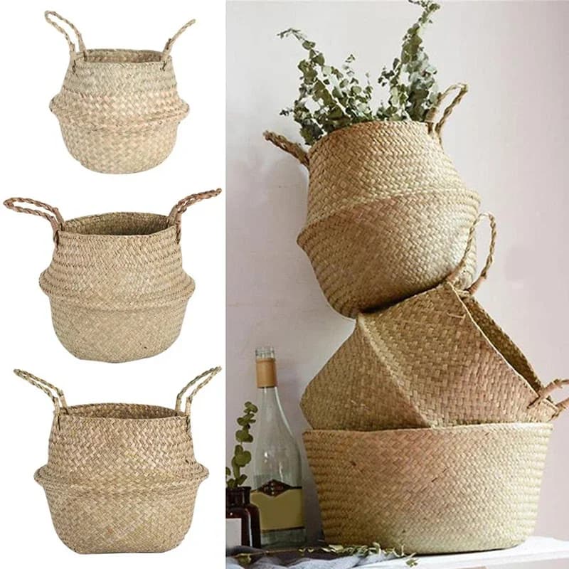 LuanQI – panier de rangement en herbe de mer, panier en osier, panier de travail en rotin suspendu, Pot de fleur, linge Cesta Mimbre, panier de pique-nique