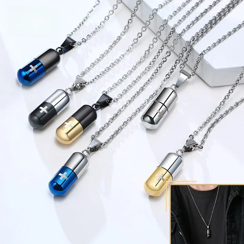 Vnox – collier de pilules creuses pour hommes et femmes, croix gravée, pendentif d'urne de crémation, porte-parfum, flacon de cendres, bijoux commémoratifs souvenir