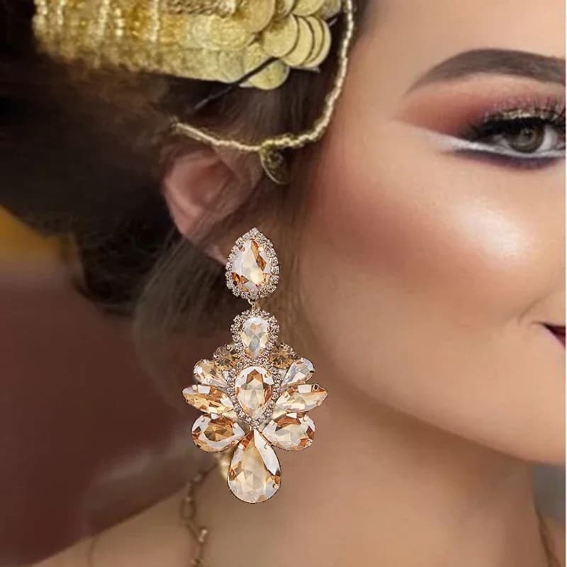 Boucles d'oreilles pendantes en cristal coloré pour femmes, accessoires de bijoux en biscuits, design Aretes, haute qualité, nouvelle mode, vente en gros