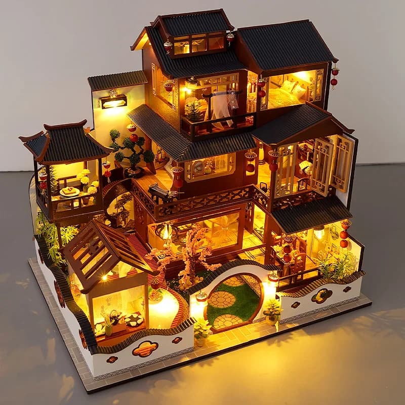 Kit de maison de poupée miniature en bois, bricolage, meubles, boîte de chambre chinoise, modèle grande Villa, maison de poupée, jouets assemblés pour adultes, cadeaux