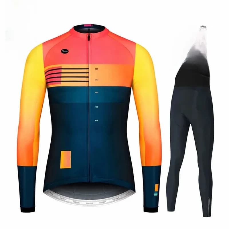 Vêtements de cyclisme d'hiver à manches longues pour hommes, maillot vtt, polaire thermique, ensemble pantalon à bretelles, Triathlon, espagne