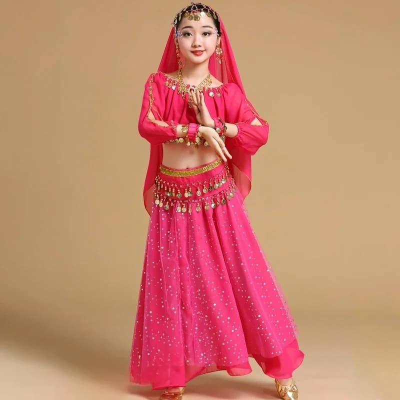 Mode nouveau Style enfant danse du ventre indien danse Costume ensemble Sari Bollywood enfants tenue danse du ventre Performance vêtements ensembles
