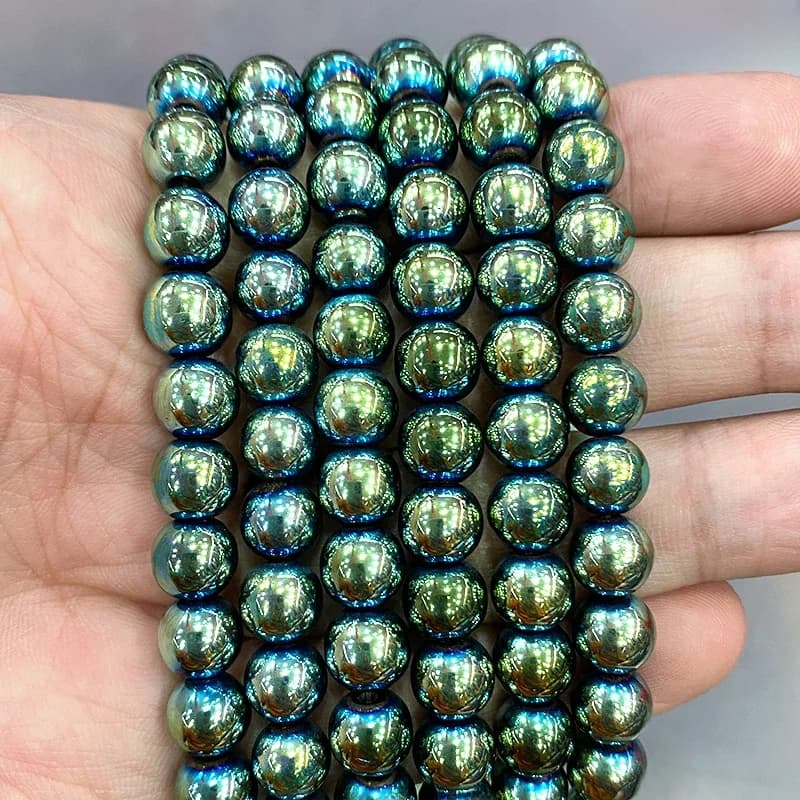 Perles rondes en hématite verte lisse, 2/3/4/6/8/10mm, amples, pierre naturelle, accessoires de Bracelet pour la fabrication de bijoux, 15''