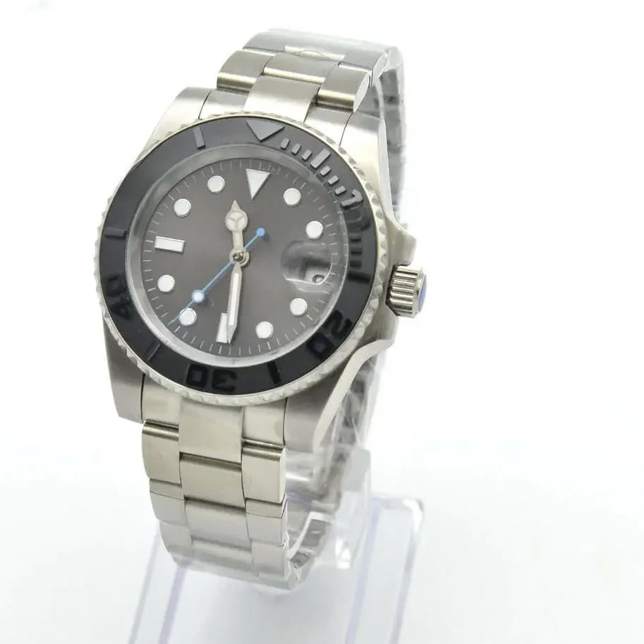 Montre automatique pour hommes, bague en céramique, cadran mécanique, Bracelet en acier inoxydable, 40mm, gris, sans LOGO